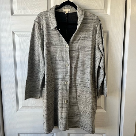 EILEEN FISHER Chevron Knit Long Sleeve Jacket Gray with Pockets size Large - Picture 3 of 6